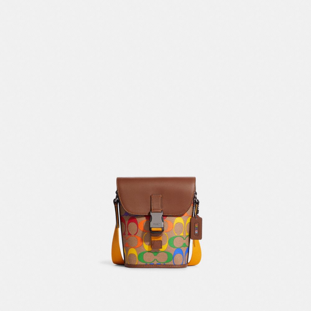 COACH® | Track Small Flap Crossbody In Rainbow Signature Canvas