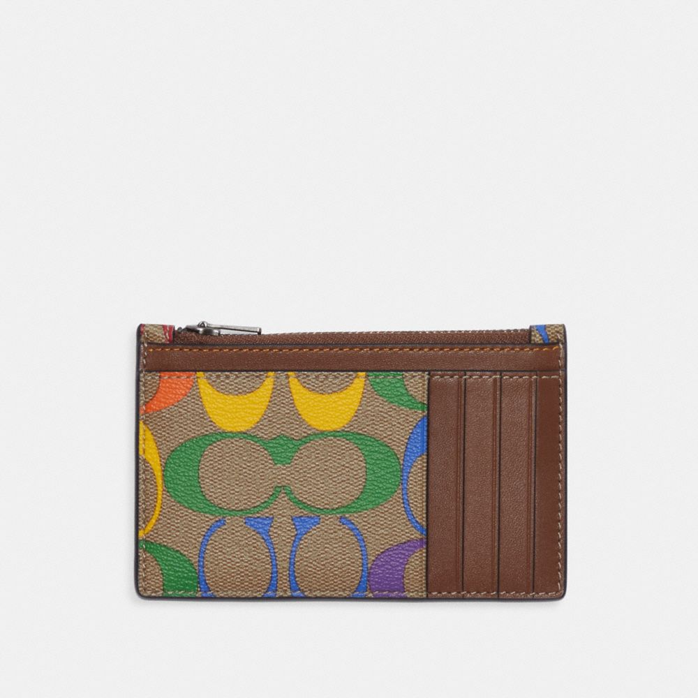 COACH Zip Card Case In Rainbow Signature Canvas