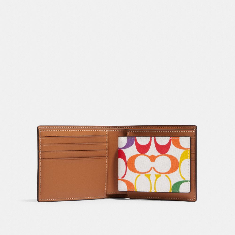 COACH®,3-IN-1 WALLET IN RAINBOW SIGNATURE CANVAS,Mini,Gunmetal/Chalk Multi,Inside View,Top View