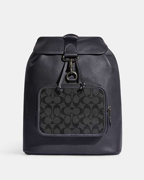 COACH®,SULLIVAN BACKPACK IN SIGNATURE CANVAS,Pebbled Leather,Large,Gunmetal/Black/Charcoal,Front View