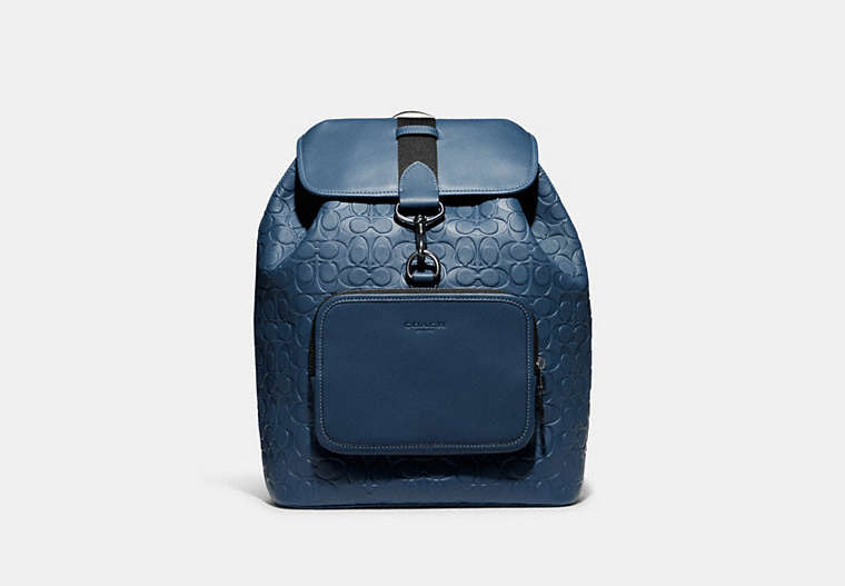 COACH®,SULLIVAN BACKPACK IN SIGNATURE LEATHER,Smooth Calf Leather,Large,Gunmetal/Denim,Front View