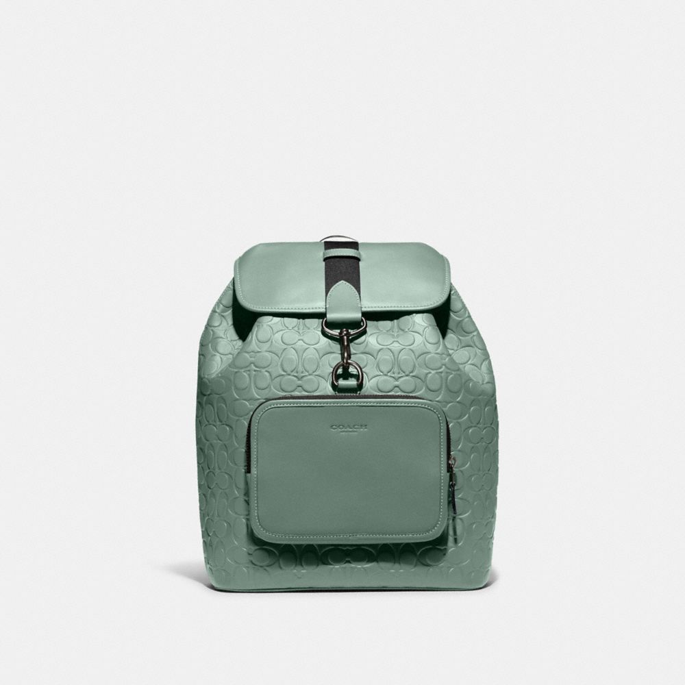 COACH®,SULLIVAN BACKPACK IN SIGNATURE LEATHER,Smooth Leather,Large,Gunmetal/Sage,Front View