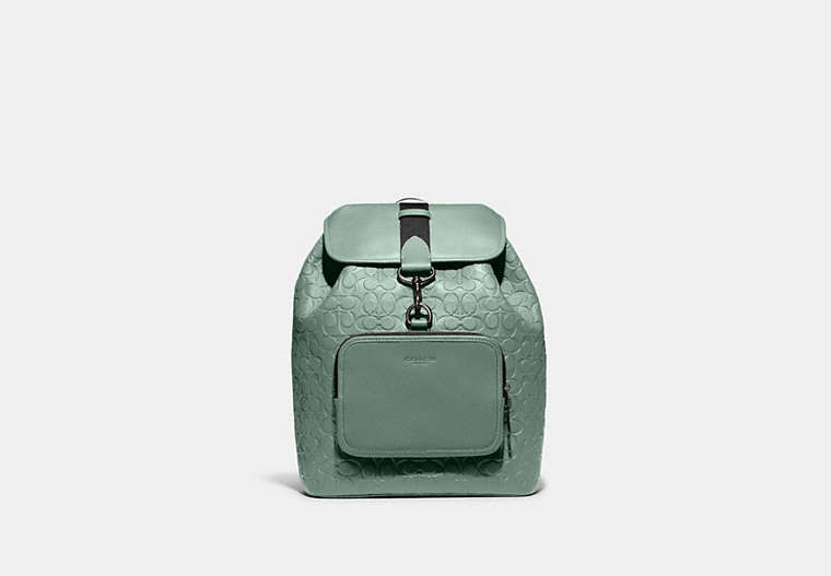 COACH®,SULLIVAN BACKPACK IN SIGNATURE LEATHER,Smooth Calf Leather,Large,Gunmetal/Sage,Front View