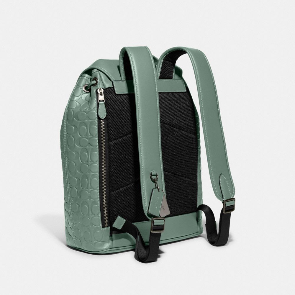 COACH®,SULLIVAN BACKPACK IN SIGNATURE LEATHER,Smooth Leather,Large,Gunmetal/Sage,Angle View