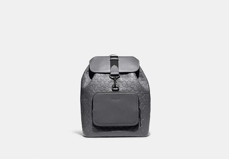 COACH®,SULLIVAN BACKPACK IN SIGNATURE LEATHER,Large,Gunmetal/Industrial Grey,Front View