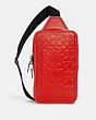 COACH®,SULLIVAN PACK IN SIGNATURE LEATHER,Smooth Calf Leather,Mini,Gunmetal/Miami Red,Front View