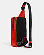 COACH®,SULLIVAN PACK IN SIGNATURE LEATHER,Smooth Calf Leather,Mini,Gunmetal/Miami Red,Angle View