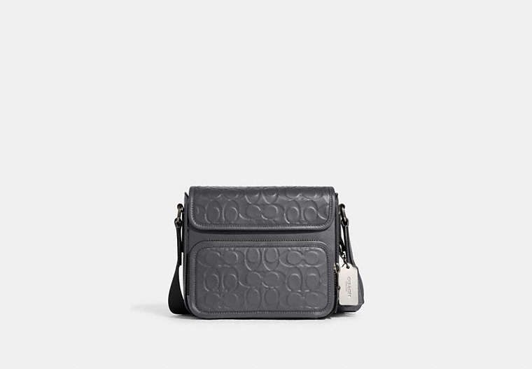 COACH®,SULLIVAN FLAP CROSSBODY IN SIGNATURE LEATHER,Smooth Calf Leather,Medium,Gunmetal/Industrial Grey,Front View