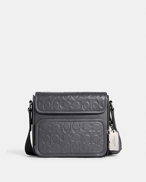 COACH®,SULLIVAN FLAP CROSSBODY BAG IN SIGNATURE LEATHER,Smooth Calf Leather,Medium,Gunmetal/Industrial Grey,Front View