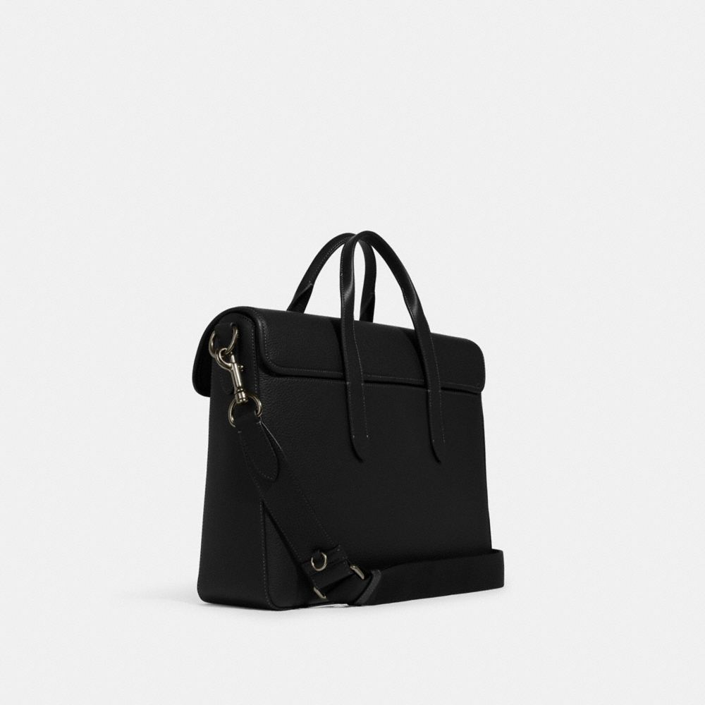 COACH®,SERVIETTE POCHE-DOCUMENTS SULLIVAN,Cuir maroquiné,Bronze industriel/Noir,Angle View