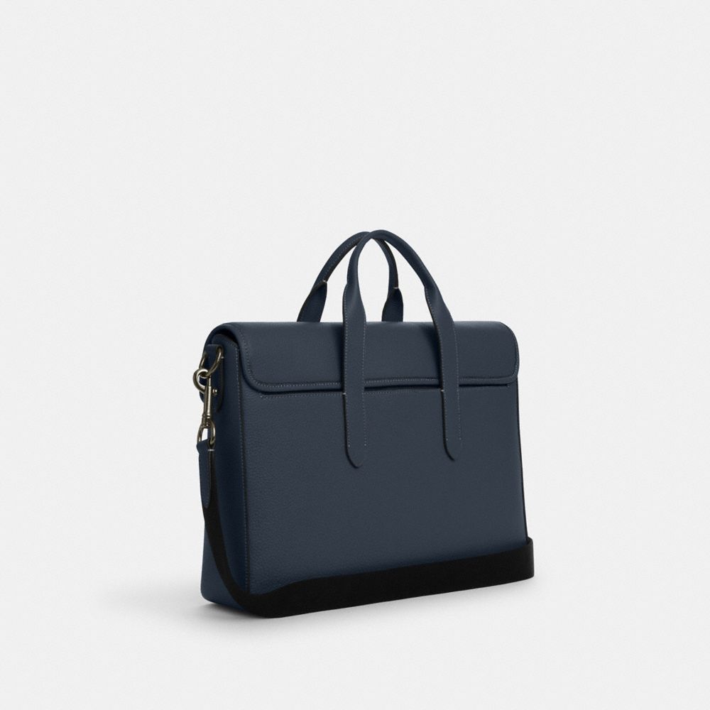 COACH®,SERVIETTE POCHE-DOCUMENTS SULLIVAN,Cuir maroquiné,Bronze industriel/Denim,Angle View