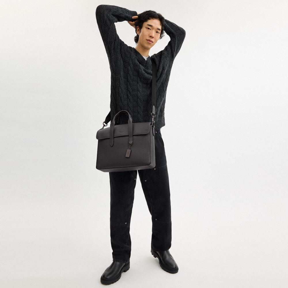 COACH®,Sullivan Portfolio Brief,Leather,Briefcase,Gunmetal,Work,,Detail View