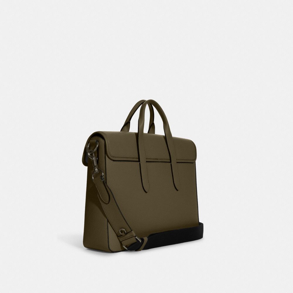 COACH®,SULLIVAN PORTFOLIO BRIEF,Pebbled Leather,Large,Office,Gunmetal/Utility Green,Angle View