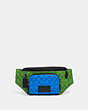 COACH®,TRACK BELT BAG IN BLOCKED SIGNATURE CANVAS,Medium,Gunmetal/Neon Green Multi,Front View