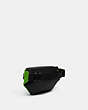 COACH®,TRACK BELT BAG IN BLOCKED SIGNATURE CANVAS,Medium,Gunmetal/Neon Green Multi,Angle View