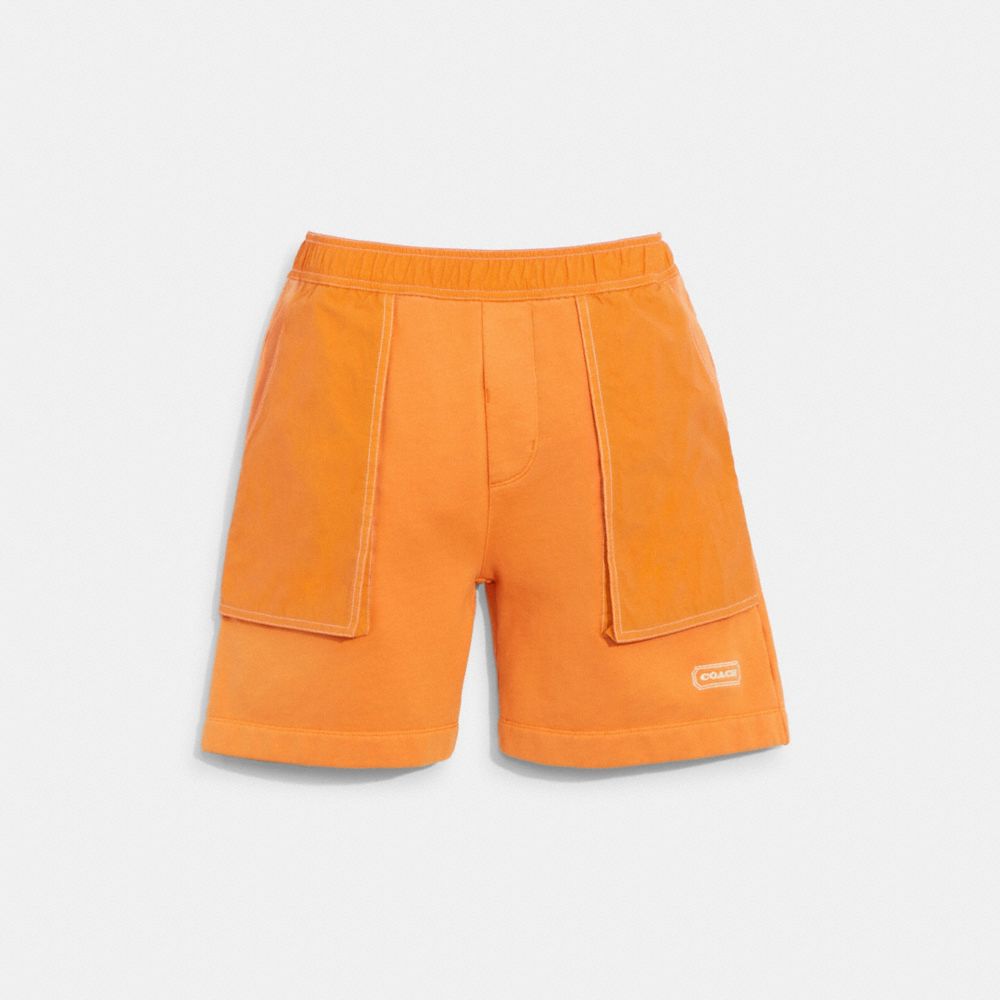 COACH®,MIXED MATERIAL SHORTS,Faded Orange,Front View