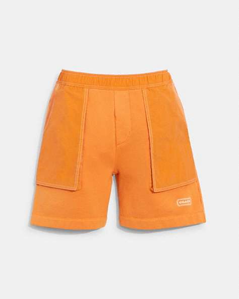 COACH®,MIXED MATERIAL SHORTS,cotton,Faded Orange,Front View