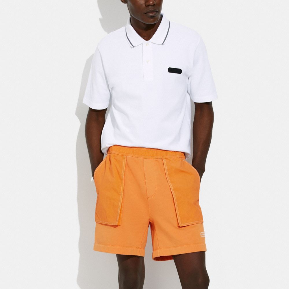 COACH®,MIXED MATERIAL SHORTS,Faded Orange,Scale View