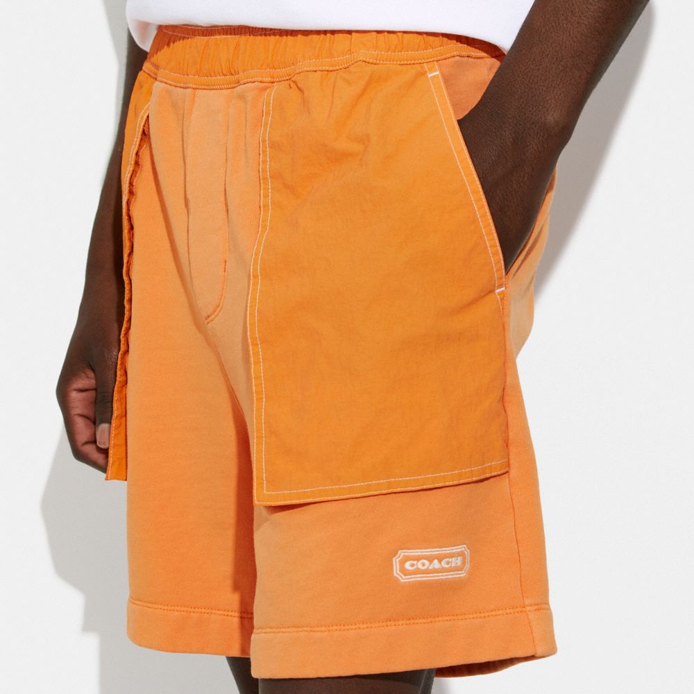 COACH®,Mixed Material Shorts,Polyester,Cotton,Straight,Sweat Short,Cargo,Lounge,Orange,Detail View