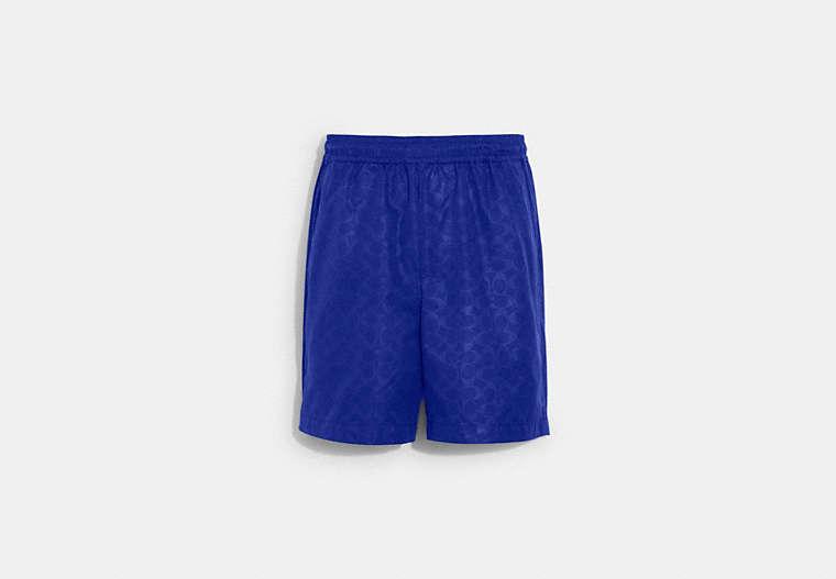 COACH®,SIGNATURE SWIM TRUNKS,Polyester,Deep Blue,Front View