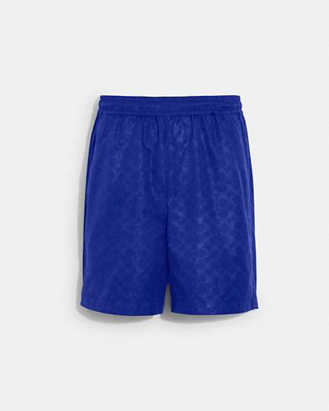 COACH®,SIGNATURE SWIM TRUNKS,Polyester,Deep Blue,Front View