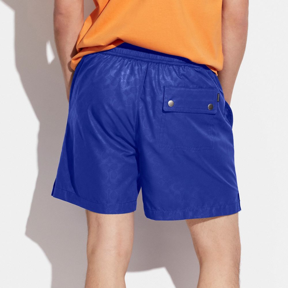 COACH®,Signature Swim Trunks,Polyester,Straight,Logo,Casual,Sapphire,Scale View