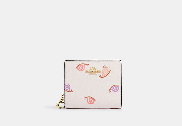 COACH®,SNAP WALLET WITH SNAIL PRINT,Gold/Chalk Multi,Front View