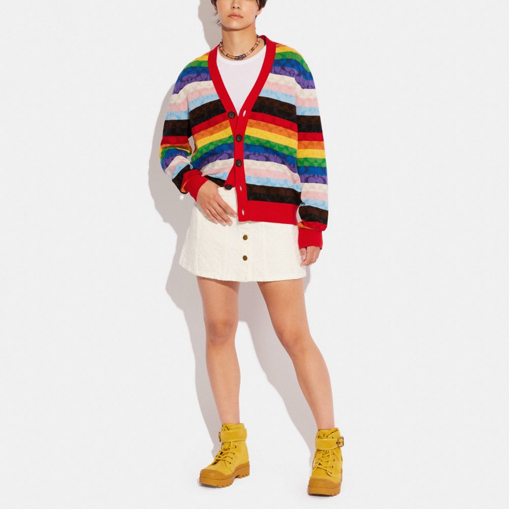 COACH®,Rainbow Signature Cardigan,Spandex,Cotton,Polyamide,Cardigan,Logo,Casual,Multi Color,Scale View