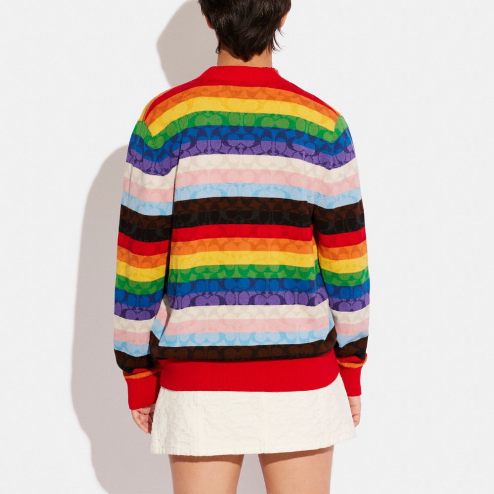 COACH®,Rainbow Signature Cardigan,Spandex,Cotton,Polyamide,Cardigan,Logo,Casual,Multi Color,Scale View