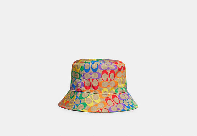 COACH®,RAINBOW SIGNATURE BUCKET HAT,Polyester,Multi,Front View