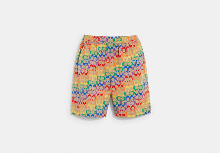 COACH®,RAINBOW SIGNATURE SWIM TRUNKS,Polyester,Multi,Front View