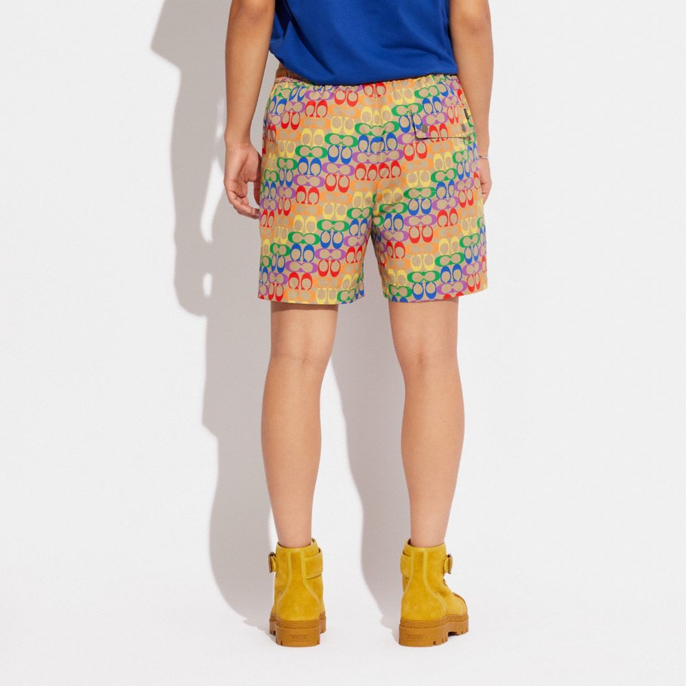 COACH®,RAINBOW SIGNATURE SWIM TRUNKS,Polyester,Multi,Scale View