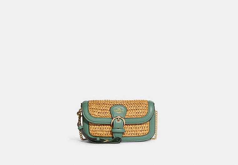 COACH®,KLEO CROSSBODY,Straw,Mini,Gold/Natural/Washed Green,Front View