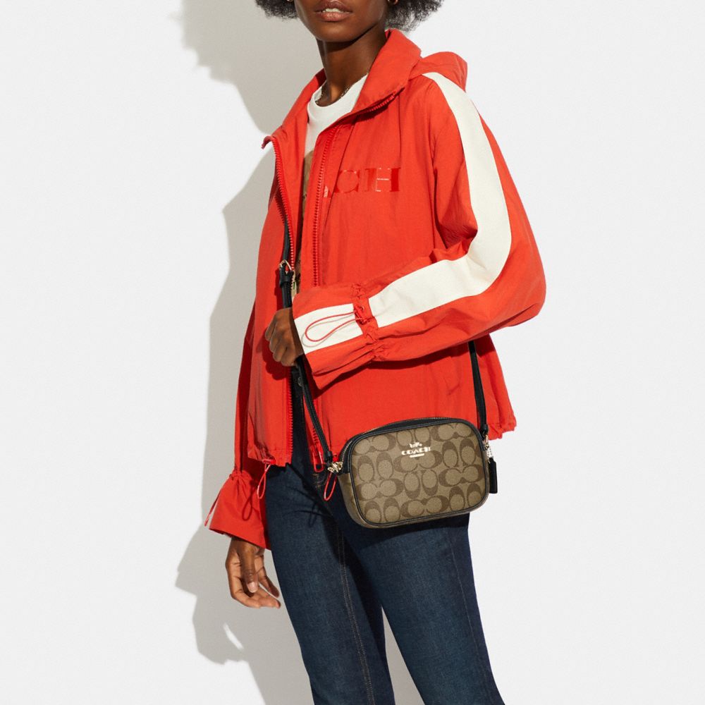 COACH®,Mini Jamie Camera Bag In Signature Canvas,Canvas,Leather,Crossbody,PVC,Logo,Color Block,Gold Metal,Casual,Multi Color,Detail View