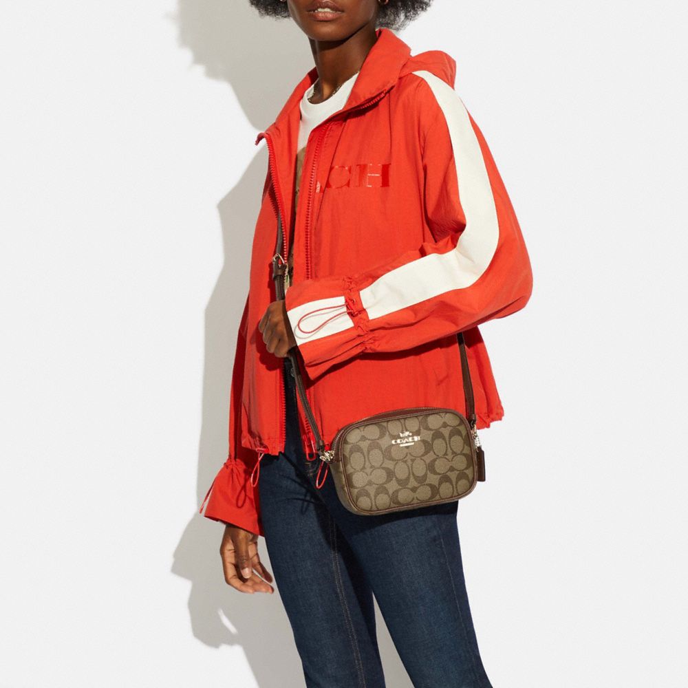 COACH®,Mini Jamie Camera Bag In Signature Canvas,Canvas,Leather,Crossbody,PVC,Logo,Color Block,Gold Metal,Casual,Multi Color,Detail View