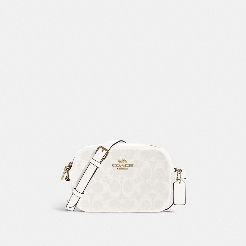 COACH®,MINI JAMIE CAMERA BAG IN SIGNATURE CANVAS,Signature Canvas,Anniversary,Gold/Chalk/Glacierwhite,Front View