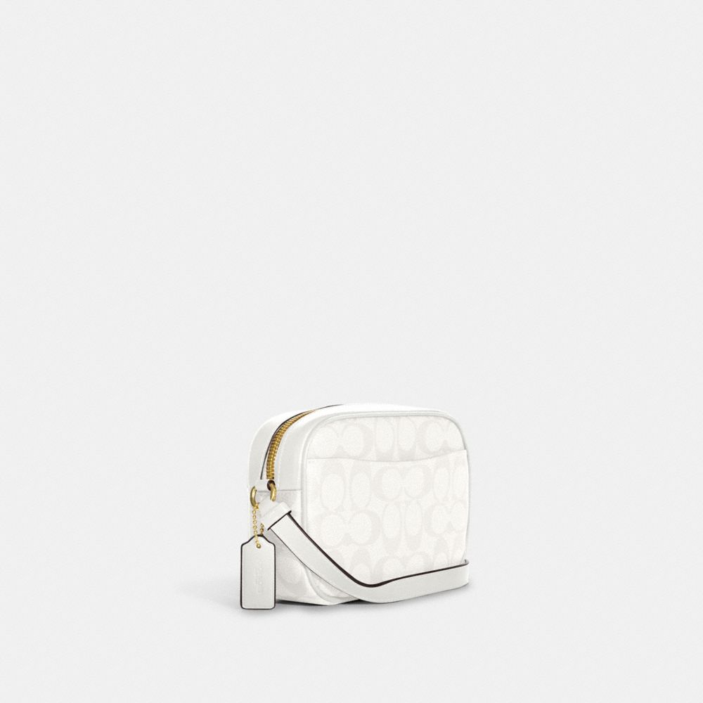 COACH®,Mini Jamie Camera Bag In Signature Canvas,Canvas,Leather,Crossbody,PVC,Logo,Color Block,Gold Metal,Casual,Multi Color,Angle View