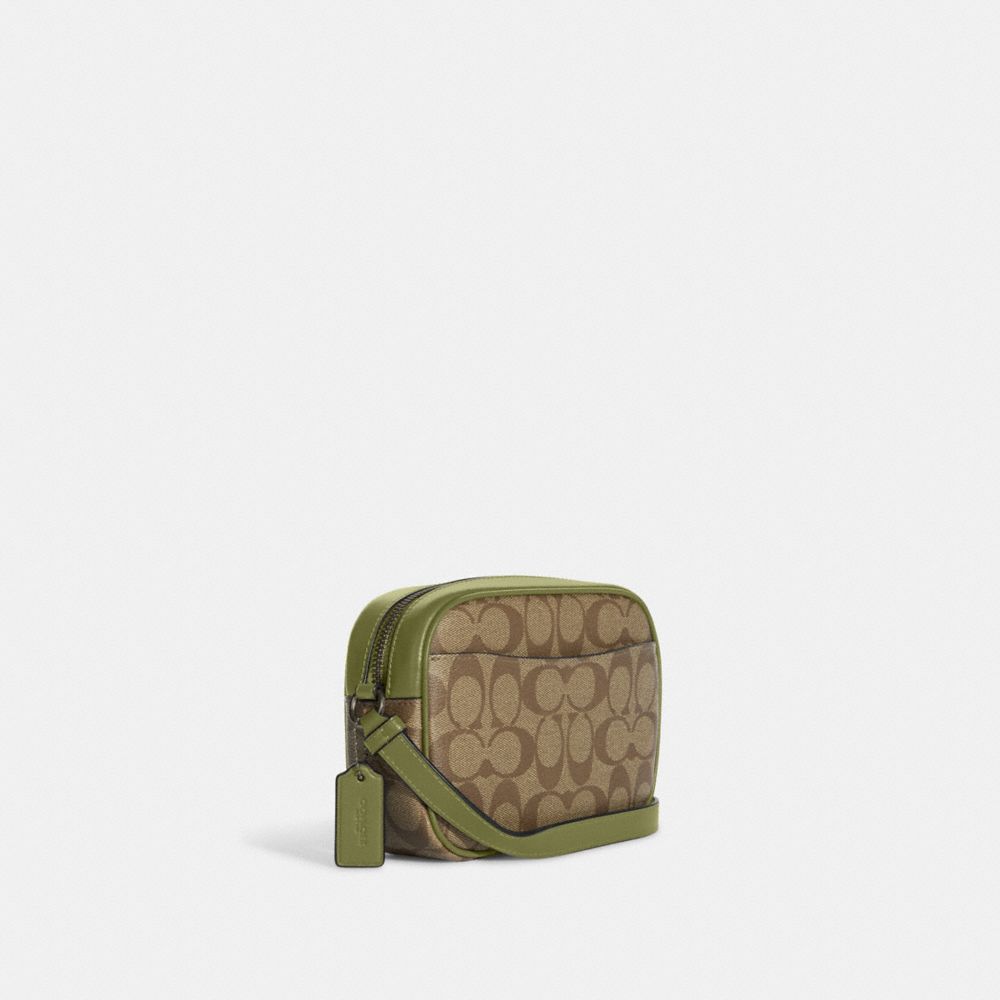 COACH®,Mini Jamie Camera Bag In Signature Canvas,Canvas,Leather,Crossbody,PVC,Color Block,Logo,Gold Metal,Casual,,Angle View