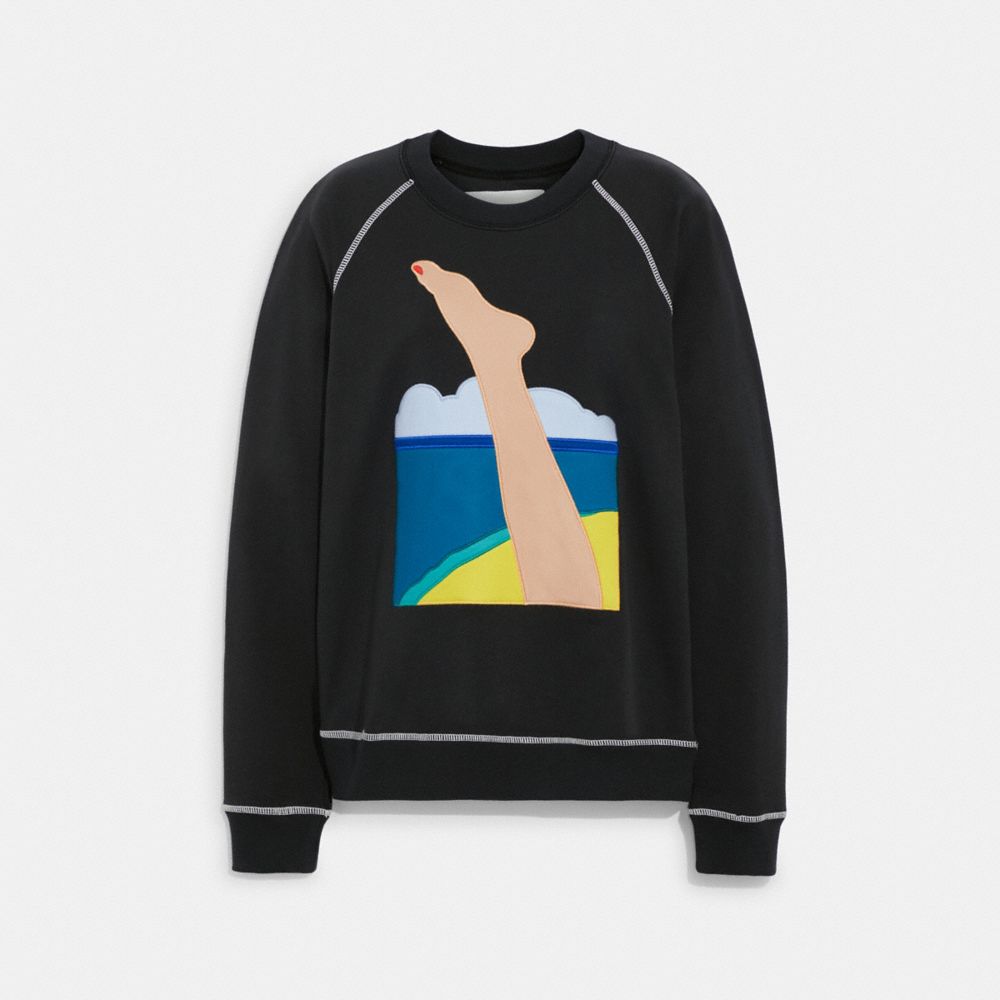 COACH®,COACH X TOM WESSELMANN RAGLAN CREWNECK IN ORGANIC COTTON,Washed Black,Front View image number 0