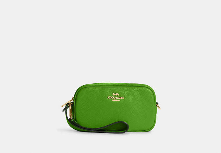 COACH®,JAMIE WRISTLET,Pebbled Leather,Small,Im/Neon Green,Front View