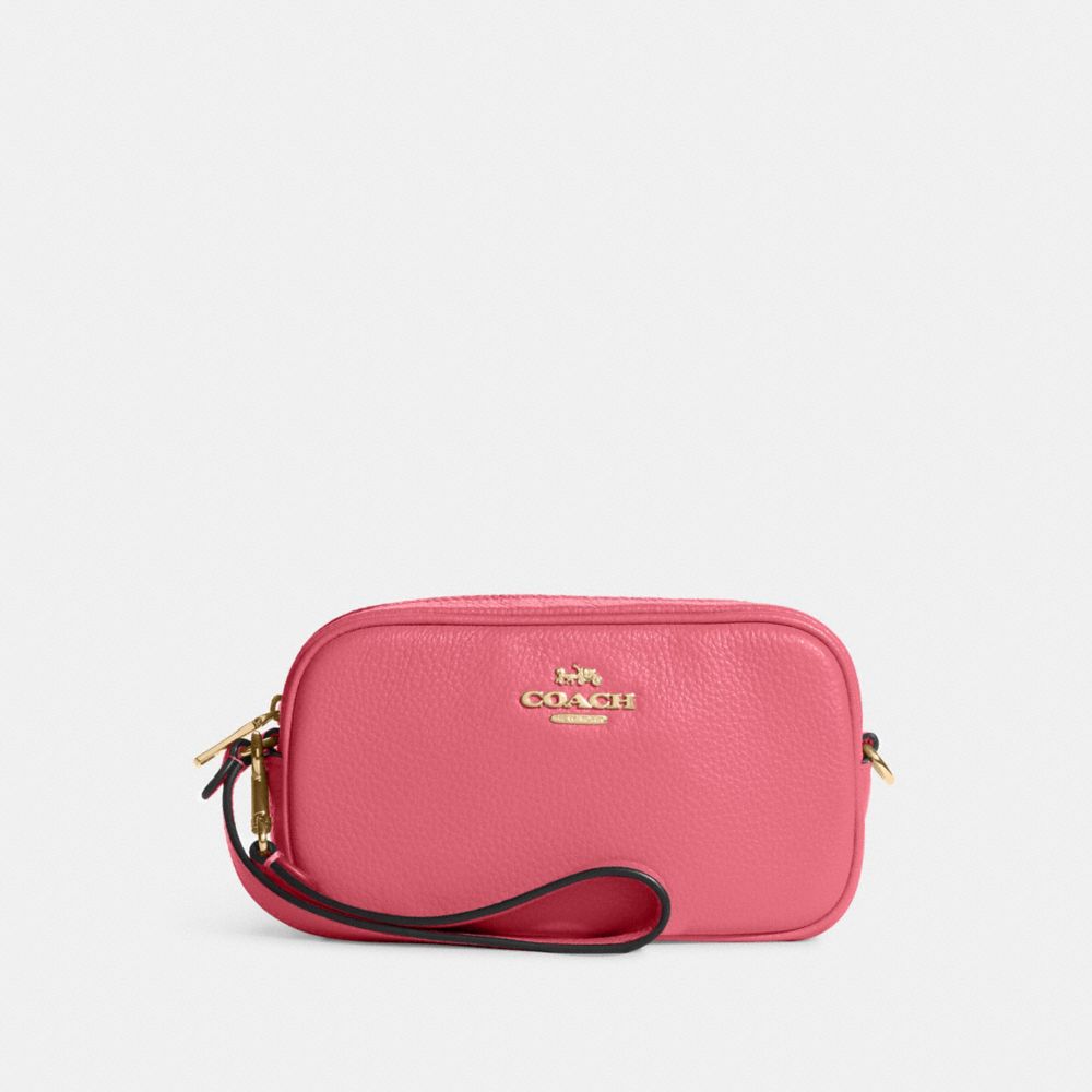 COACH®,JAMIE WRISTLET,Pebbled Leather,Small,Gold/Watermelon,Front View