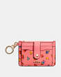 COACH®,ATTACHMENT CARD CASE WITH MINI VINTAGE ROSE PRINT,Gold/Pink Lemonade Multi,Front View