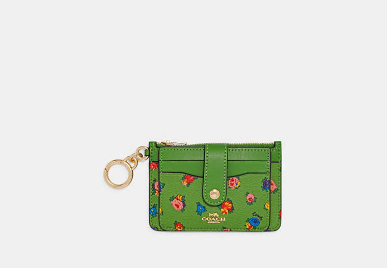 COACH®,ATTACHMENT CARD CASE WITH MINI VINTAGE ROSE PRINT,Im/Neon Green Multi,Front View