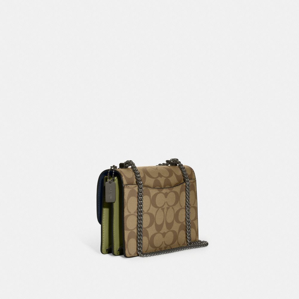 COACH®,Mini Klare Crossbody In Signature Canvas,Canvas,Leather,Crossbody,PVC,Color Block,Logo,Gusset,Gold Metal,Day Party,,Angle View