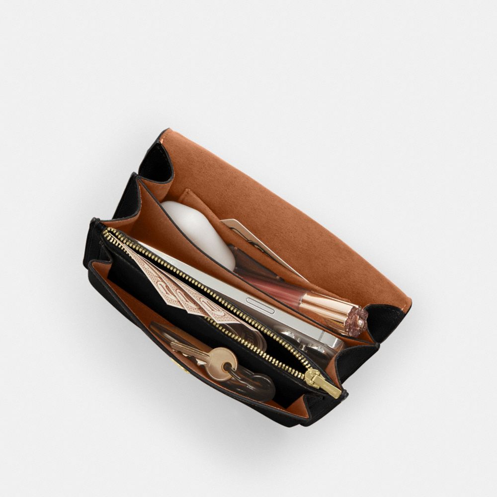 COACH®,Mini Klare Crossbody,Leather,Crossbody,Gusset,Gold Metal,Day Party,Black,Inside View,Top View