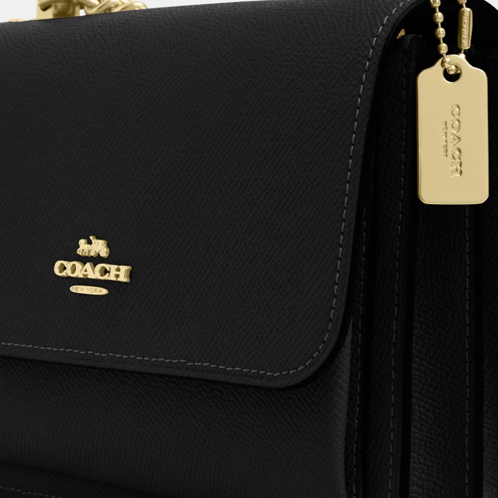 COACH®,Mini Klare Crossbody,Leather,Crossbody,Gusset,Gold Metal,Day Party,Black,Closer View