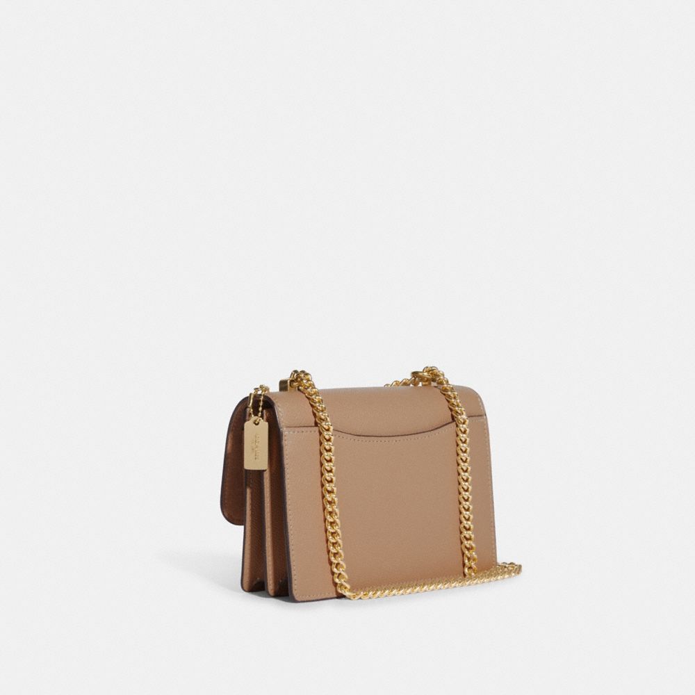 COACH®,MINI KLARE CROSSBODY,Crossgrain Leather,Anniversary,Gold/Taupe,Angle View