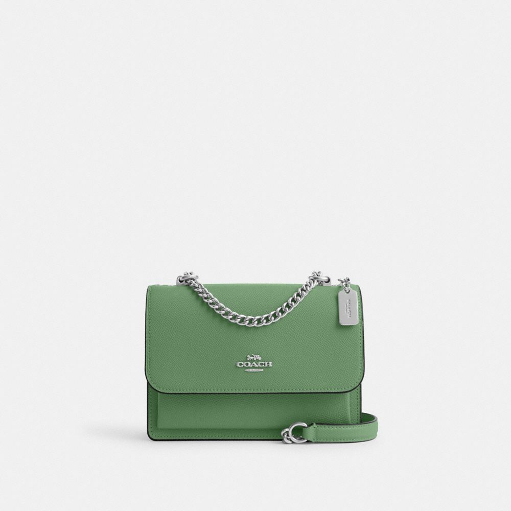 COACH®,MINI KLARE CROSSBODY,Crossgrain Leather,Anniversary,Silver/Soft Green,Front View