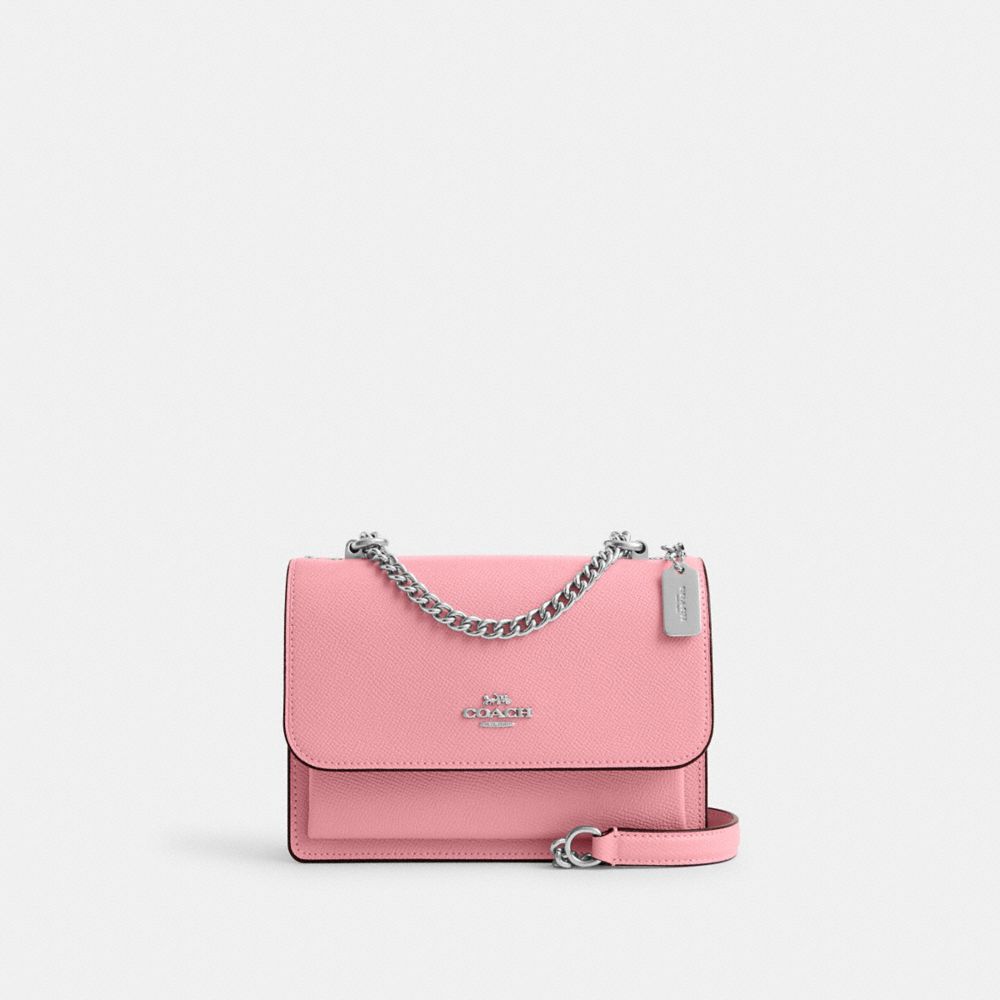 COACH®,MINI KLARE CROSSBODY,Crossgrain Leather,Anniversary,Silver/Flower Pink,Front View