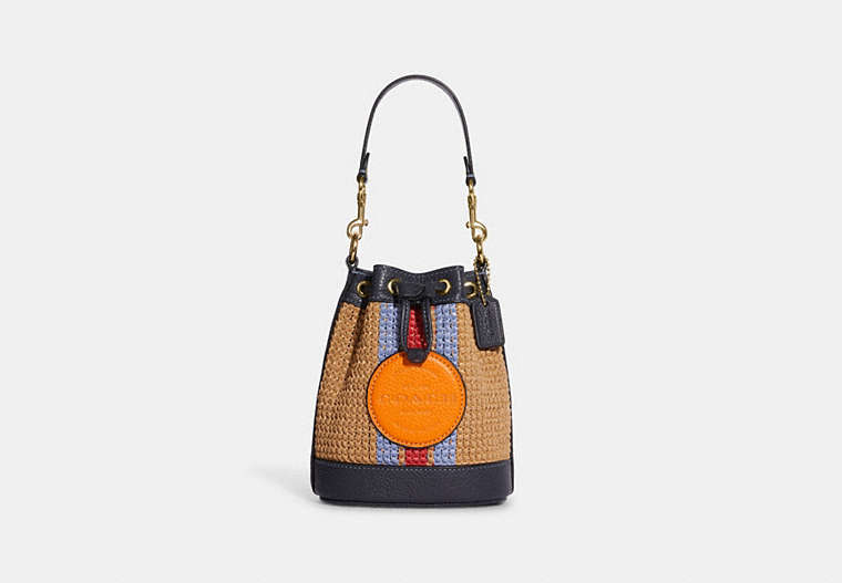 COACH®,MINI DEMPSEY BUCKET BAG WITH COACH PATCH,Small,Gold/Natural Multi,Front View
